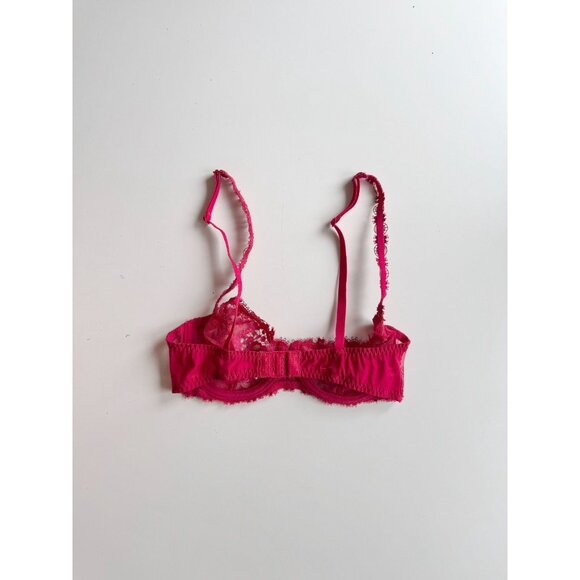 SIMONE PERELE Wish Ruby Red Sheer Embroidered Tulle Unlined Demi Bra, Size 30D - Picture 9 of 16
